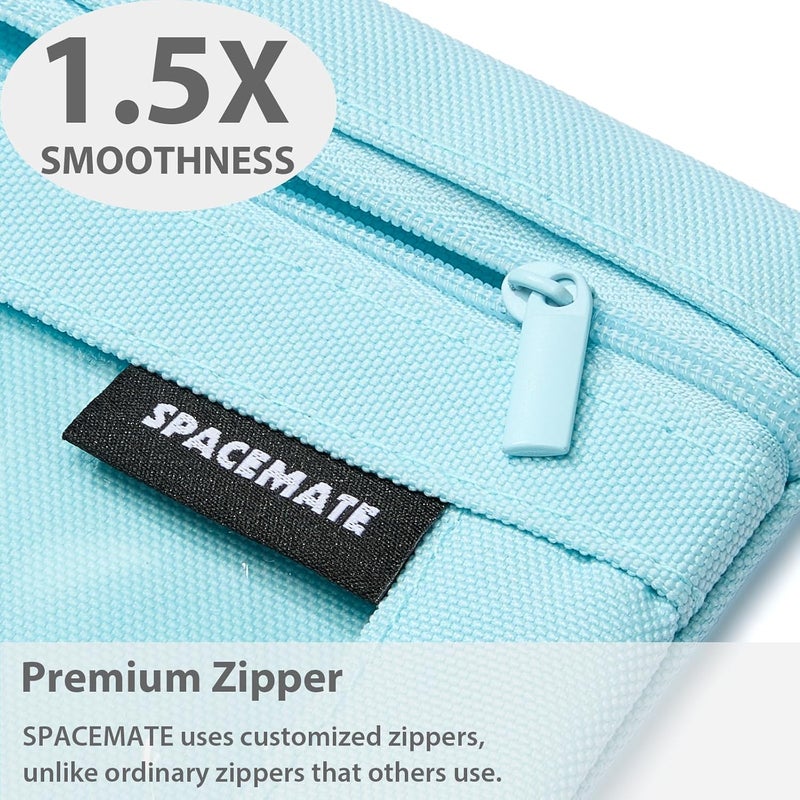 SPACEMATE 2 Pack Binder Pencil Pouch Case Box Bag for 3 Ring Binder School Supplies Girls Boys Kids, Clear Preppy Stuff Large Aesthetic Pen Organizer, Back to College Stationary, Eggshell Blue - Image 4